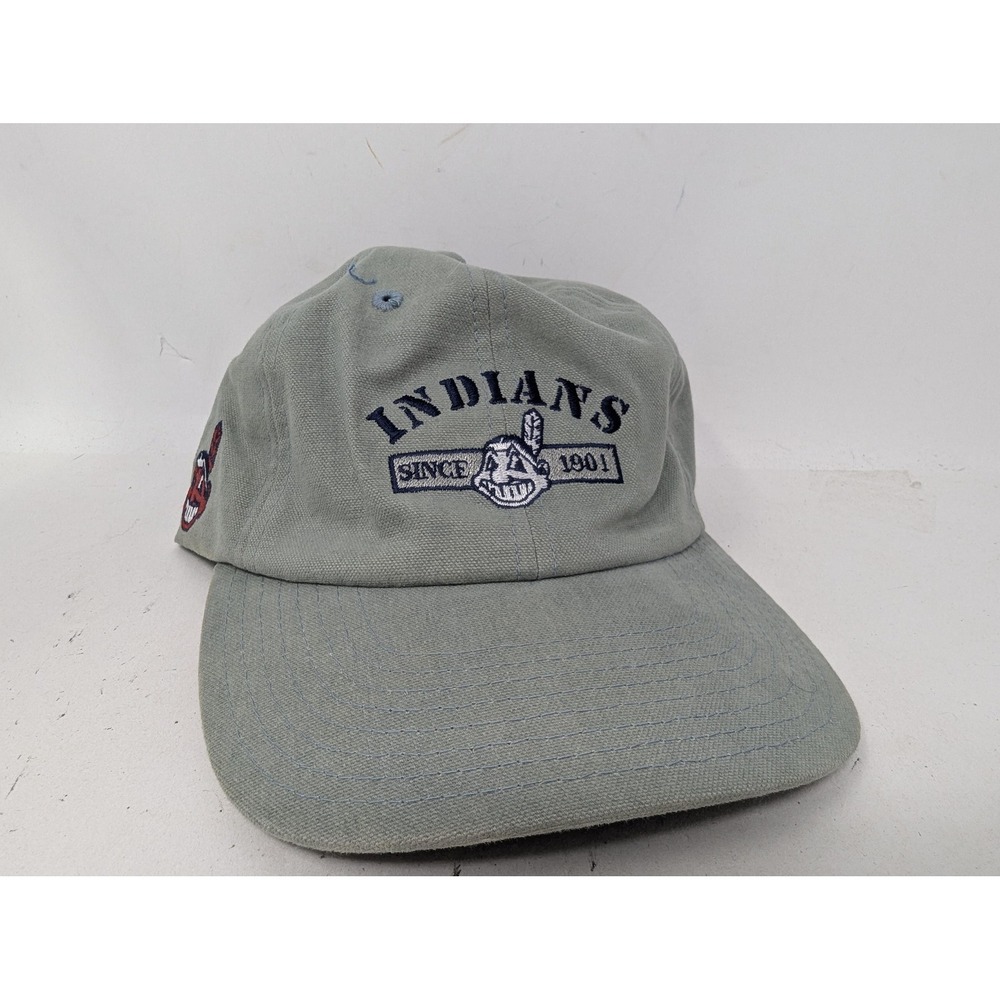 Vintage Cleveland Indians Hat Cap Strap Back Mens Gray MLB Baseball 90s